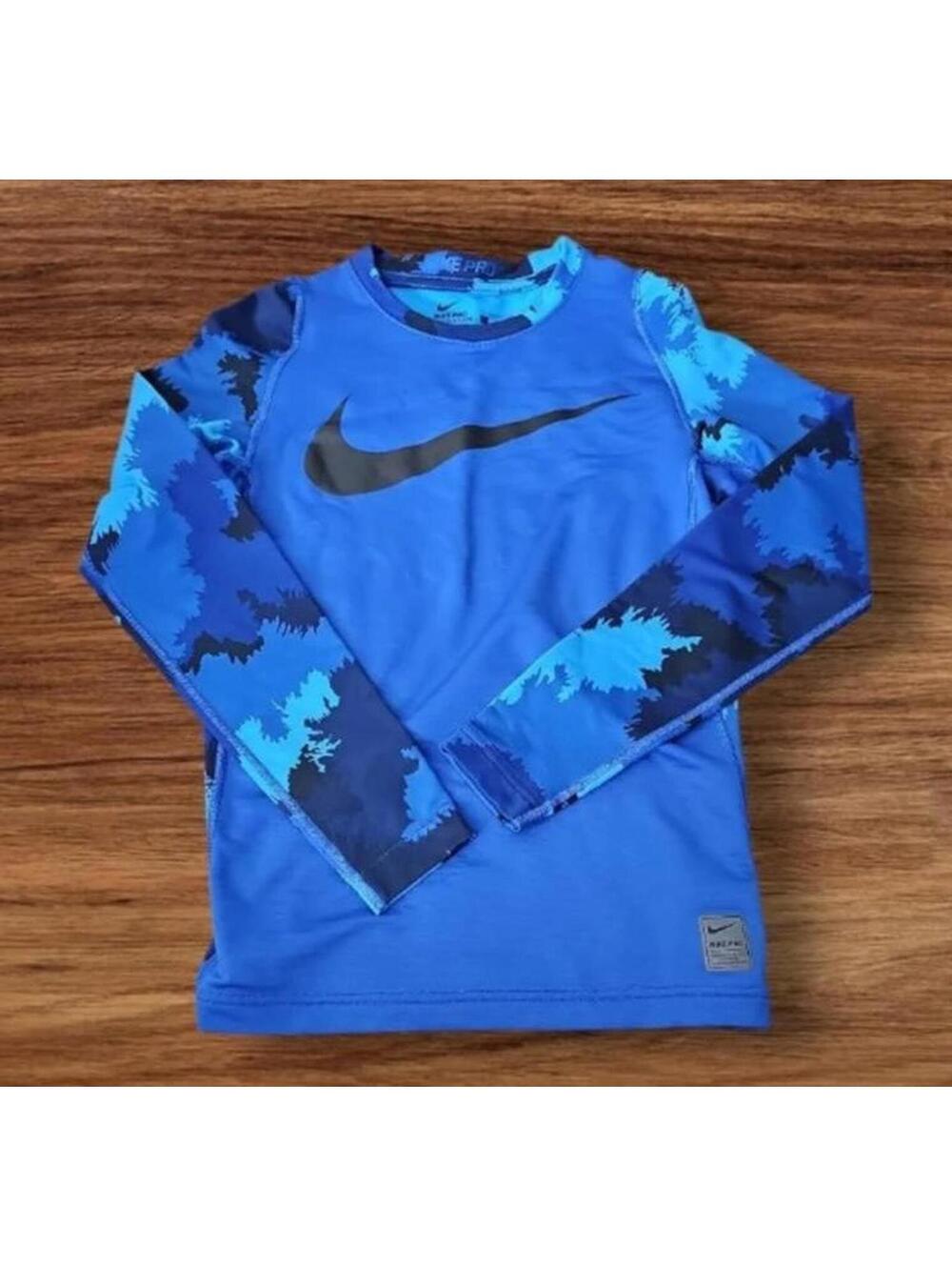 Designer boys large clothes Nike pro blue camo shirt hyperwarm